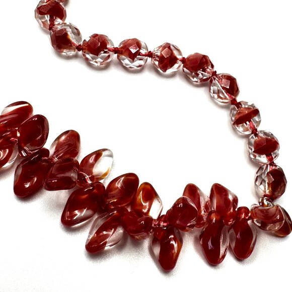 1920s-30s Czech Glass Sautoir Necklace —Bi-Color Red & Crystal Beads — 69" – EUC - Picture 3 of 9